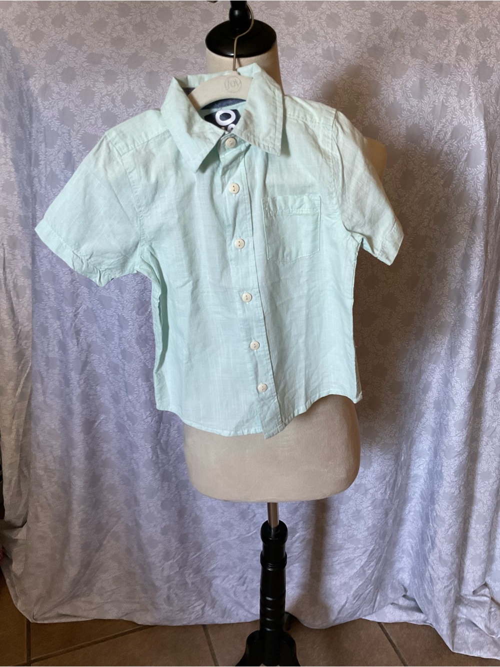 OshKosh B'gosh Mint Green and Light Blue Short-Sleeve Button-Down Shirt